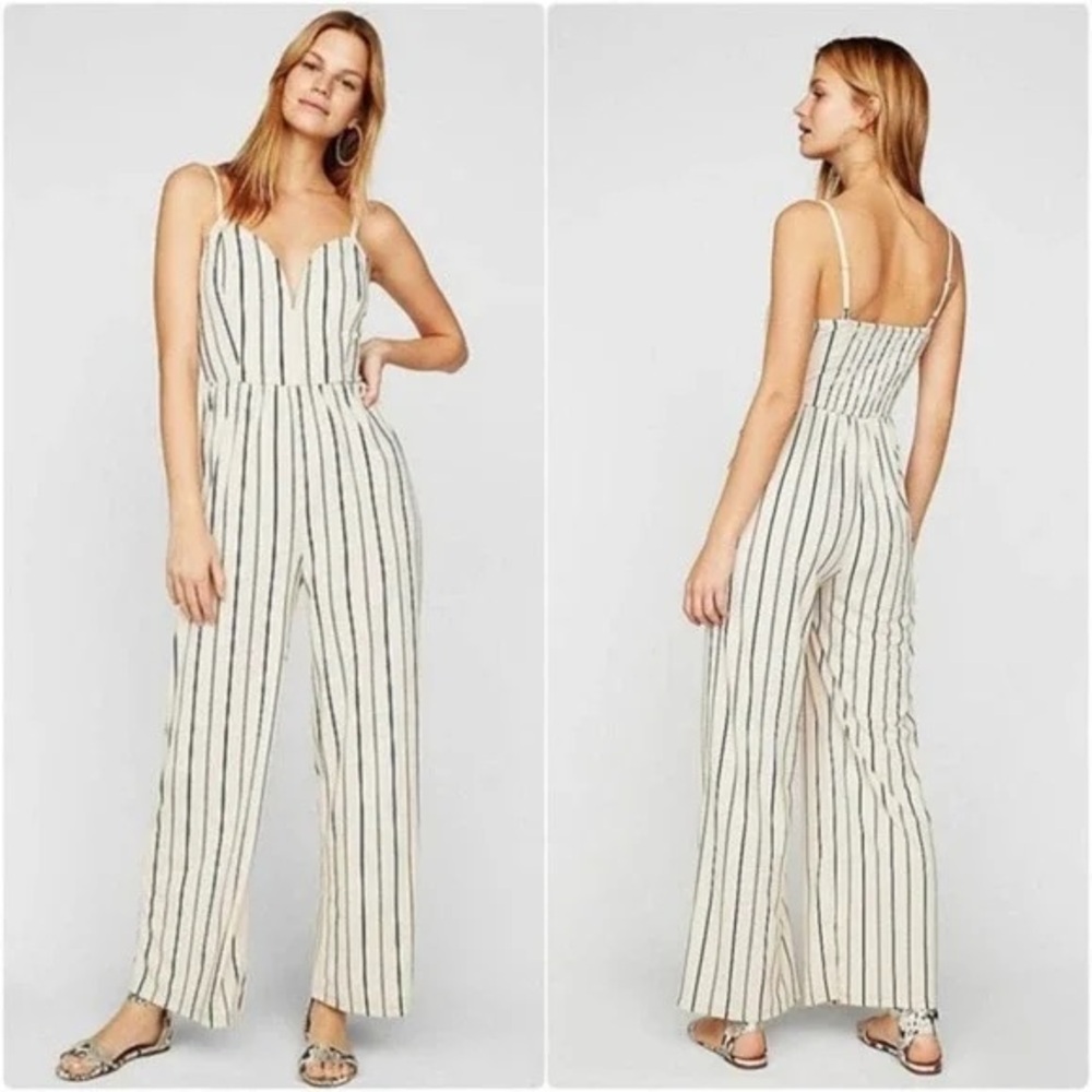 Express White and Black Striped Jumpsuit